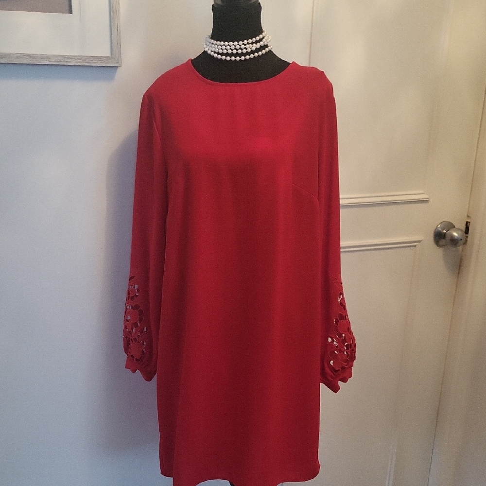 Elegant Red Dress with Lace Sleeves